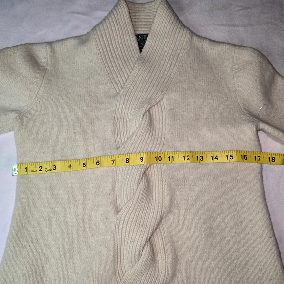Lauren Ralph Lauren Cream Cable-Front Shawl-Collar Turtleneck Sweater - Picture 6 of 8